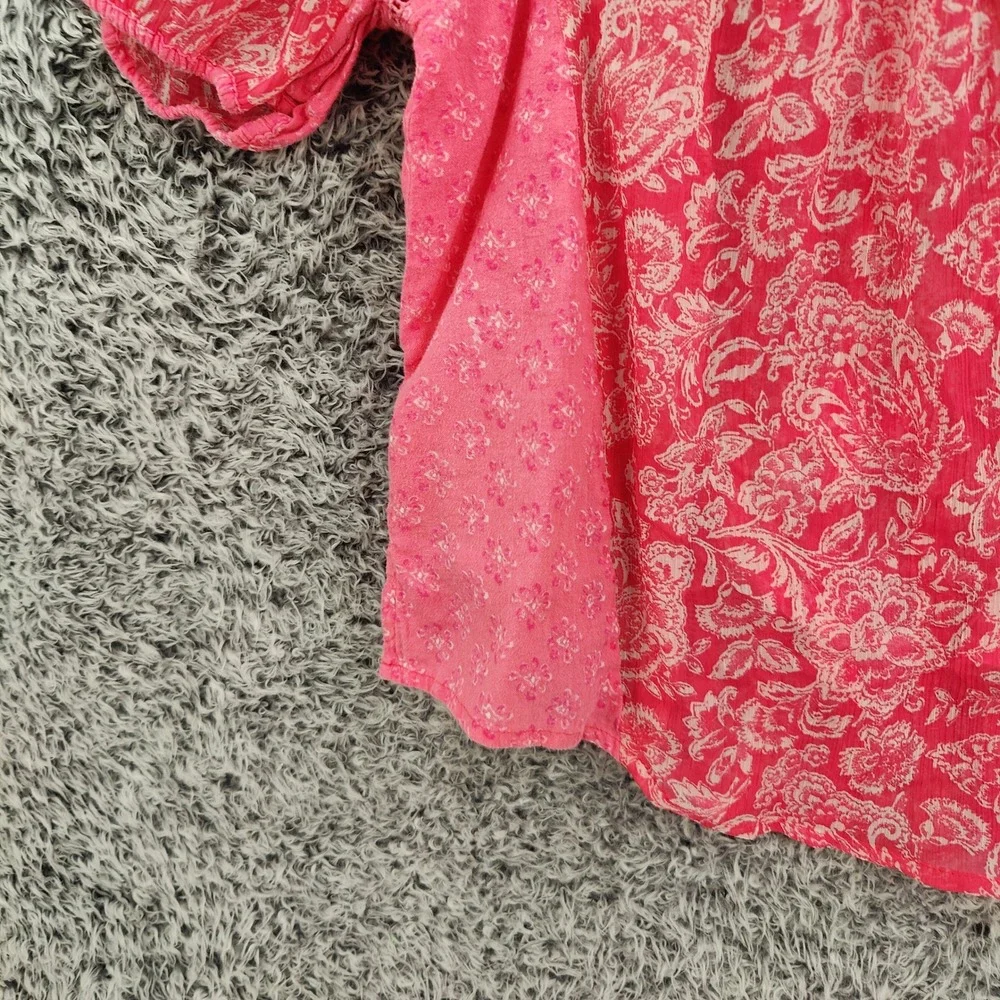 Abercrombie & Fitch Womens Boho Cottagecore Blouse M Pink Floral Peasant Top